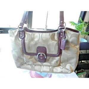 Coach Khaki Campbell Signature Belle Carryall Tote Bag F25294 Purple Leather Y2K